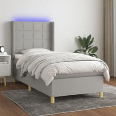 Greatstore Box spring postel s matrací a LED světle šedá 100x200 cm textil