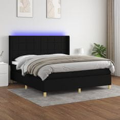 Greatstore Box spring postel s matrací a LED černá 160x200 cm textil