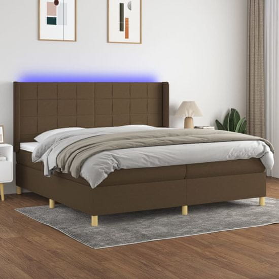 Greatstore Box spring postel s matrací a LED tmavě hnědá 200x200 cm textil