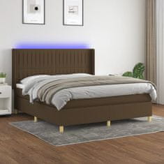 Greatstore Box spring postel s matrací a LED tmavě hnědá 160x200 cm textil