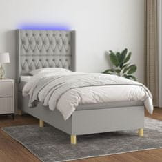 Greatstore Box spring postel s matrací a LED světle šedá 80x200 cm textil