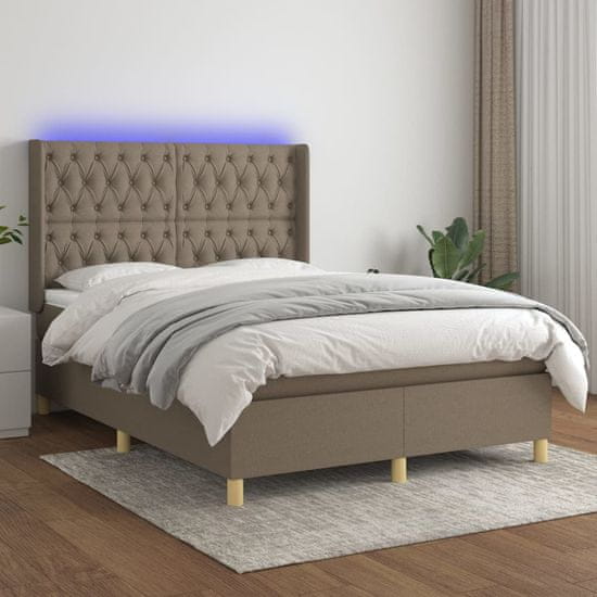 Greatstore Box spring postel s matrací a LED taupe 140x200 cm textil