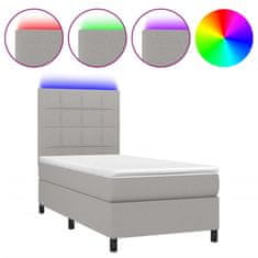 Greatstore Box spring postel s matrací a LED světle šedá 100x200 cm textil