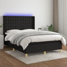 Greatstore Box spring postel s matrací a LED černá 140x200 cm textil