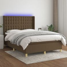 Greatstore Box spring postel s matrací a LED tmavě hnědá 140x200 cm textil