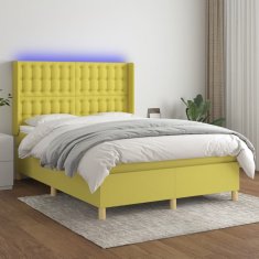 Greatstore Box spring postel s matrací a LED zelená 140x190 cm textil