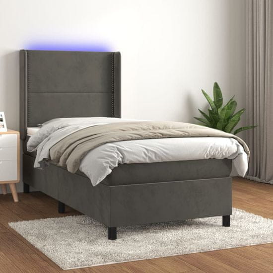 Greatstore Box spring postel s matrací a LED tmavě šedá 90x190 cm samet