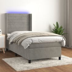 Greatstore Box spring postel s matrací a LED světle šedá 100x200 cm samet