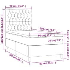 Greatstore Box spring postel s matrací a LED světle šedá 90x200 cm samet