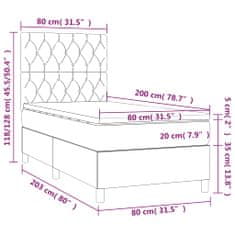 Greatstore Box spring postel s matrací a LED světle šedá 80 x 200 cm samet