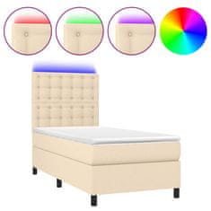 Greatstore Box spring postel s matrací a LED krémová 100x200 cm textil