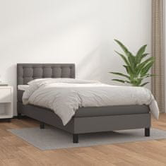 Greatstore Box spring postel s matrací šedá 90x200 cm umělá kůže