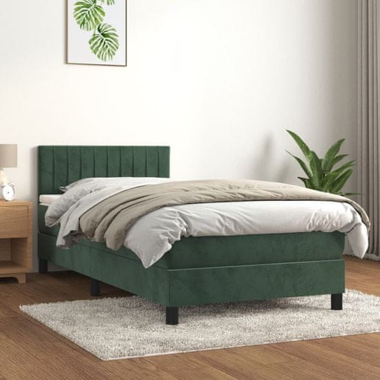 Greatstore Box spring postel s matrací tmavě zelená 100x200 cm samet