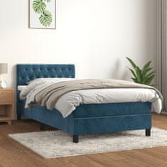 Greatstore Box spring postel s matrací tmavě modrá 90x200 cm samet