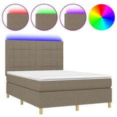 Greatstore Box spring postel s matrací a LED taupe 140x200 cm textil