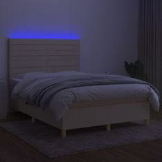 Greatstore Box spring postel s matrací a LED krémová 140x190 cm textil