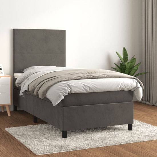 Greatstore Box spring postel s matrací tmavě šedá 100x200 cm samet