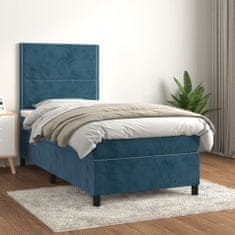 Greatstore Box spring postel s matrací tmavě modrá 90x200 cm samet