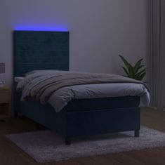 Greatstore Box spring postel s matrací a LED tmavě modrá 80 x 200 cm samet