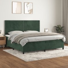 Greatstore Box spring postel s matrací tmavě zelená 200x200 cm samet