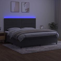 Greatstore Box spring postel s matrací a LED tmavě šedá 200x200 cm samet