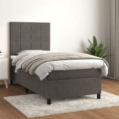 Greatstore Box spring postel s matrací tmavě šedá 90x200 cm samet