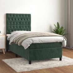 Greatstore Box spring postel s matrací tmavě zelená 90x200 cm samet