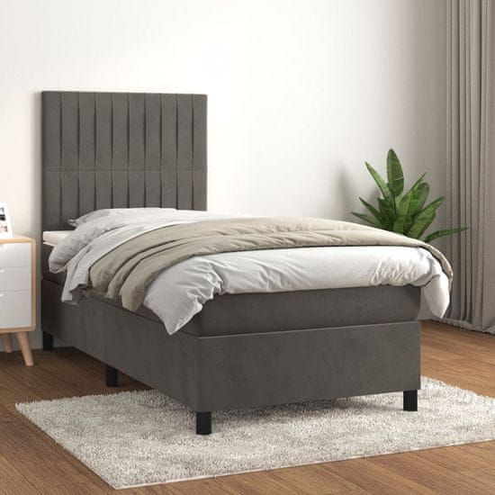 Vidaxl Box spring postel s matrací tmavě šedá 100x200 cm samet