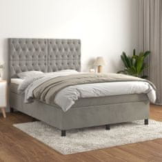 Greatstore Box spring postel s matrací světle šedá 140x200 cm samet