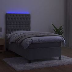 Greatstore Box spring postel s matrací a LED světle šedá 90x200 cm samet