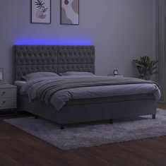 Greatstore Box spring postel s matrací a LED světle šedá 180x200 cm samet