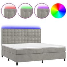 Greatstore Box spring postel s matrací a LED světle šedá 200x200 cm samet