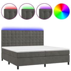 Greatstore Box spring postel s matrací a LED tmavě šedá 200x200 cm samet