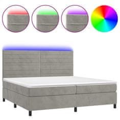 Greatstore Box spring postel s matrací a LED světle šedá 200x200 cm samet