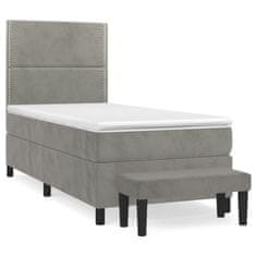 Greatstore Box spring postel s matrací světle šedá 90x190 cm samet