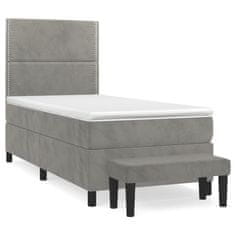 Greatstore Box spring postel s matrací světle šedá 100x200 cm samet