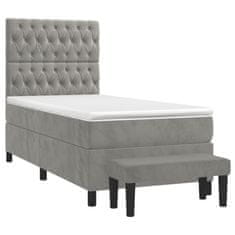 Greatstore Box spring postel s matrací světle šedá 90x200 cm samet