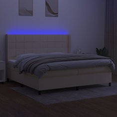 Greatstore Box spring postel s matrací a LED krémová 200x200 cm textil