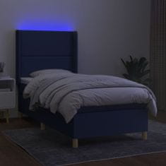 Vidaxl Box spring postel s matrací a LED modrá 100x200 cm textil