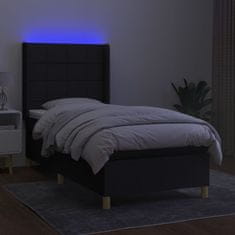 Greatstore Box spring postel s matrací a LED černá 90x200 cm textil