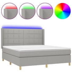 Greatstore Box spring postel s matrací a LED světle šedá 180x200 cm textil