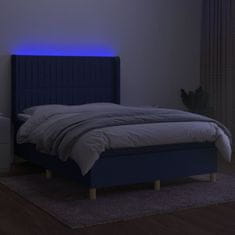 Greatstore Box spring postel s matrací a LED modrá 140x200 cm textil