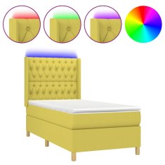 Greatstore Box spring postel s matrací a LED zelená 90x190 cm textil