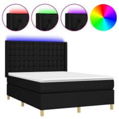 Greatstore Box spring postel s matrací a LED černá 140x200 cm textil