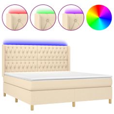 Greatstore Box spring postel s matrací a LED krémová 180x200 cm textil