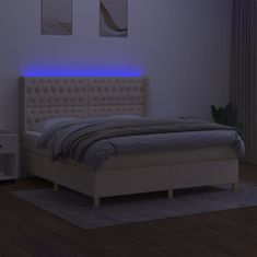 Greatstore Box spring postel s matrací a LED krémová 180x200 cm textil