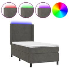 Greatstore Box spring postel s matrací a LED tmavě šedá 90x200 cm samet