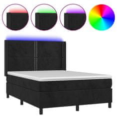 Greatstore Box spring postel s matrací a LED černá 140x190 cm samet