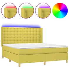 Greatstore Box spring postel s matrací a LED zelená 160x200 cm textil