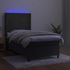 Greatstore Box spring postel s matrací a LED tmavě šedá 90x190 cm samet